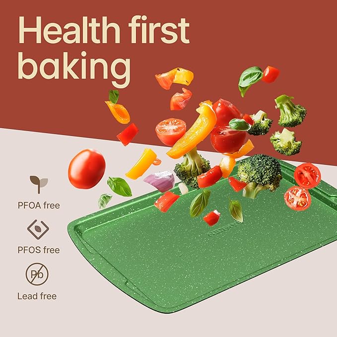 BAKKEN Kitchen Baking Pan Set - Nonstick Green Marble Coating, Commercial Grade Carbon Steel Bakeware Sets, Baking Kitchen Essentials, PFOA, PFOS, PTFE Free, Oven Safe Tray (Up To 450° F), Set of 3