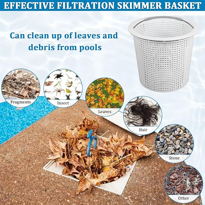 New Heavy Duty 8" Pool Skimmer Basket for Inground Pools Compatible with Pentair 85014500 & S200 Pool Skimmers | Built-in Weighting | 316 Stainless Steel Handle & Rubber Grip, White