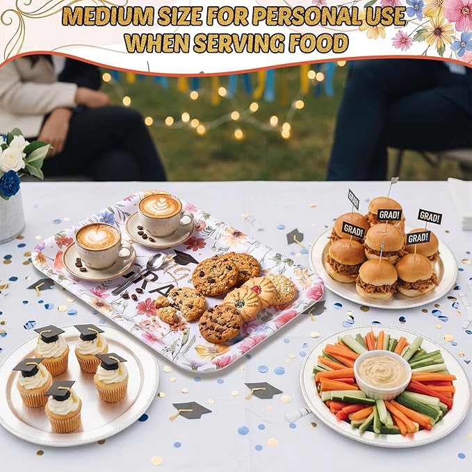 Vesici 3 Pcs Wildflower Graduation Serving Trays 13 x 10 Inch Floral Class of 2026 Congrats Grad Melamine Platters Reusable Rectangular Serving Dishes for Graduate Party Sharing Snacks Fruit Dessert