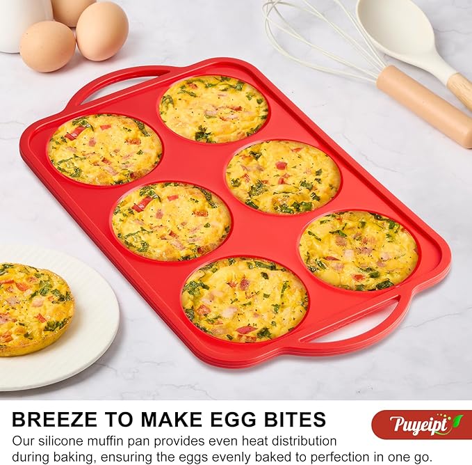 2 Pack 4 Inch Jumbo Muffin Top Pans with Metal Frames, Silicone Egg Molds for Breakfast Sandwiches, Egg Bite Baking Trays, BPA Free & Non-Stick