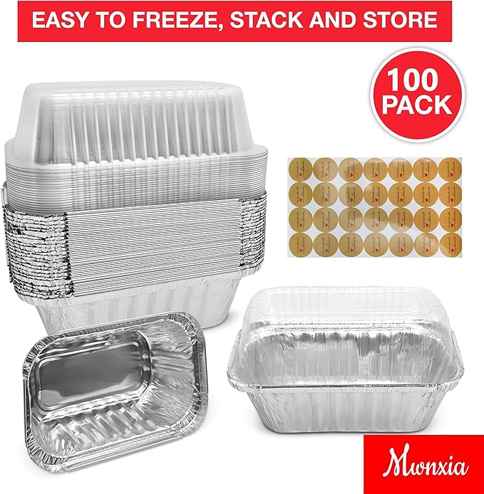 Small Disposable Aluminum Loaf Pans with Lids High Dome for Baking Bread 100 Pack Bulk for Cake, Meatloaf Banana Bread or Lemon Bundt Cake for Bakeries as 1lb Aluminum Loaf Pan