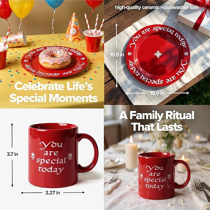 You Are Special Today Red Plate and Cup Set – Original Celebration Dish – Iconic Gift for Birthdays, Mother's Day & Milestones – German Ceramic Tradition – Dishwasher Safe