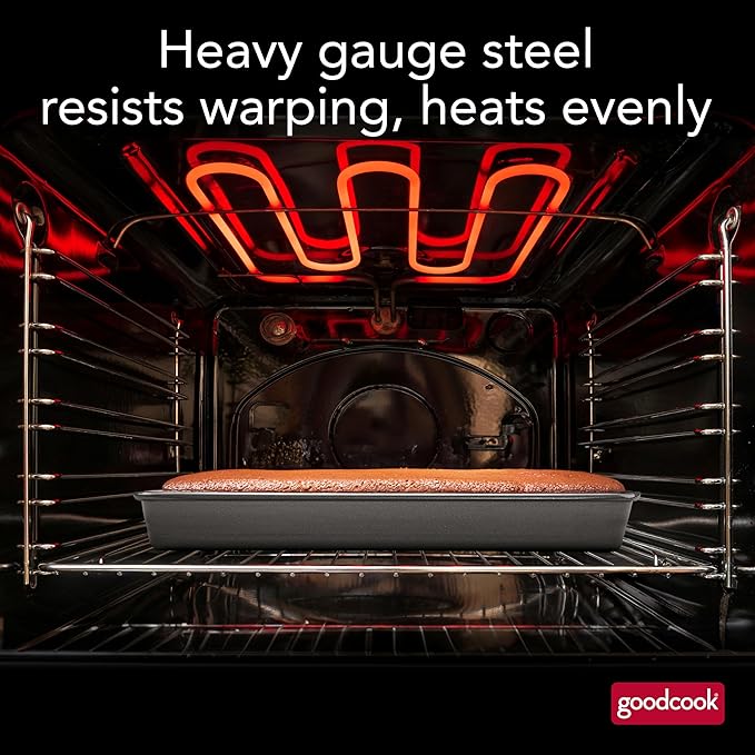 GoodCook 11 x 7 In Nonstick Steel Cake Baking Pan, Brownies, Biscuits, and Cake, Gray