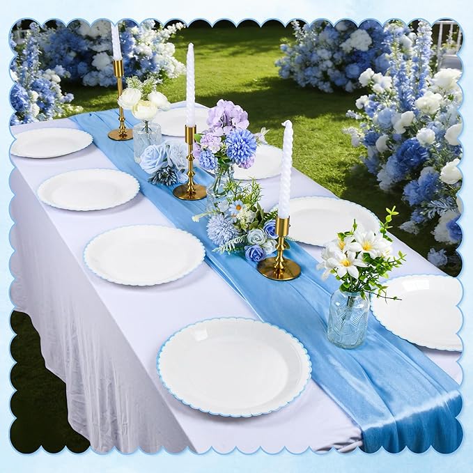 30 Pcs Blue and White Paper Plates, 9 Inch Baby Shower White Dinner Plates, Baby Blue Scalloped Paper Plates Party Supplies for Baby boy Shower, Wedding, Birthday, Bridal Shower