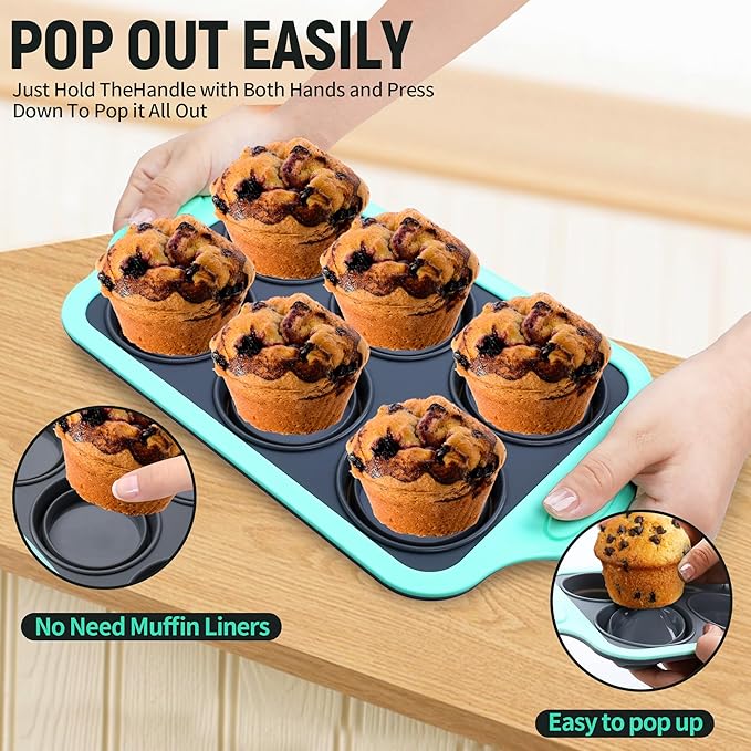Muffin Pans for Baking 6 Cups, Silicone Foldable Muffin Pan with Metal Frame, Collapsible Cupcake Pan, Egg Bite Molds, Muffin Tin Tray for Baking Homemade Brownies Puddings(1)