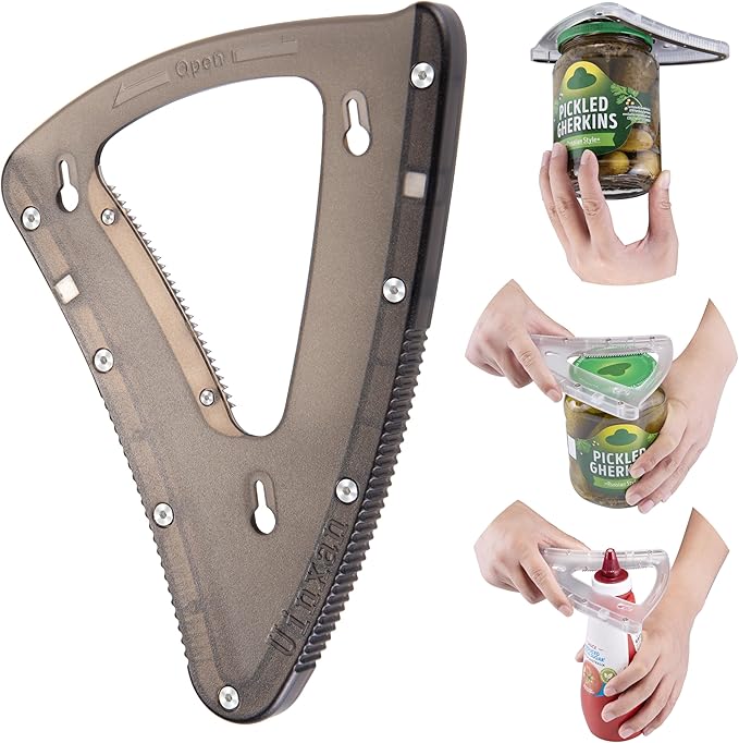 Jar Opener for Weak Hand & Seniors with Arthritis,Handheld & Under Kitchen Cabinet-Twist Off Bottle Caps,One-Handed Lid Open,Patent Unique Gadget–Gift for Elderly,Women&Men (Black)