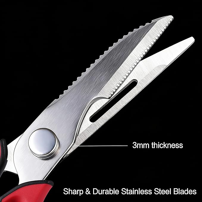 Kitchen Scissors All Purpose for Food, Heavy Duty Kitchen Shears that Come Apart, Sharp Stainless Steel Poultry Shears, Cooking Meat Scissors with Good Grips (Red)