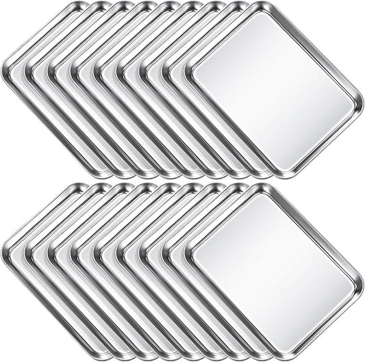 18 Pcs Baking Sheet Pan Set Stainless Steel Cookie Sheet Small Toaster Oven Pans Tray Barbecue Grill Pan Rectangle Trays Oven Freezer Bakery, Non-stick, Easy Clean, 9 x 6.7 x 1 Inches