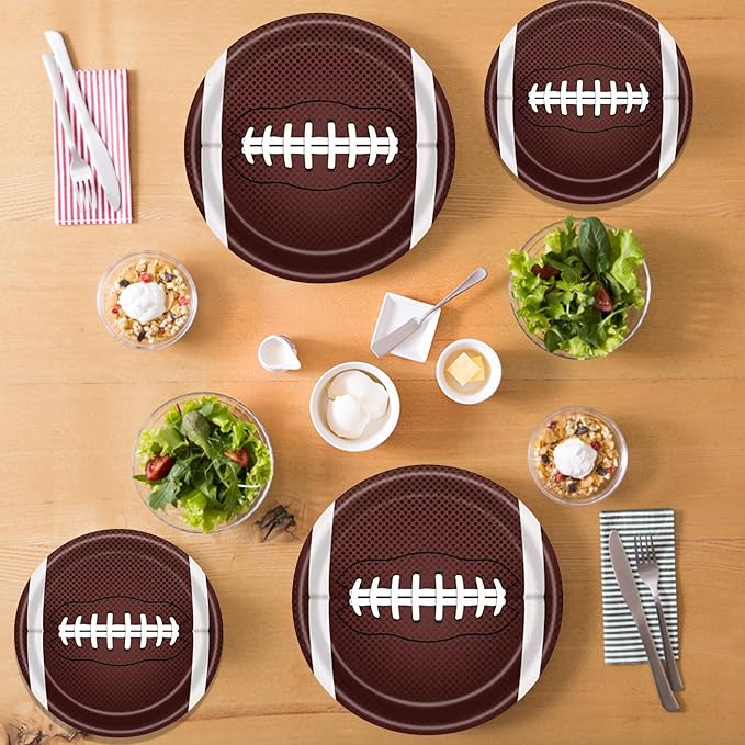 40pcs Football Party Paper Plates Set Disposable Sports Party Food Dinner Dessert Plate Birthday Tableware Decorations Favors, Including 20pcs 9" and 20pcs 7" Plates for Football Theme Plate