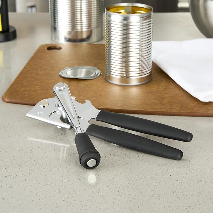Restaurantware Stainless Steel Magnetic Manual Can Opener - 6 Pack - German Standard Black Crank Can Opener with Magnet, Ergonomic Handle, Non-Slip - Heavy-Duty Hand Can Opener, Easy Turn, Sharp Blade