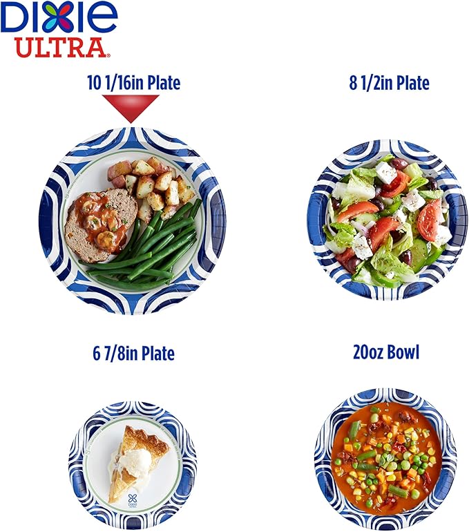 Dixie Ultra, Large Paper Plates, 10 Inch, 44 Count, 3X Stronger*, Heavy Duty, Microwave-Safe, Soak-Proof, Cut Resistant, Disposable Plates For Heavy, Messy Meals