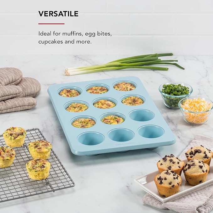 KitchenAid 12-Cup Nonstick Aluminized Steel Muffin Pan, Mineral Water (Pack of 2)