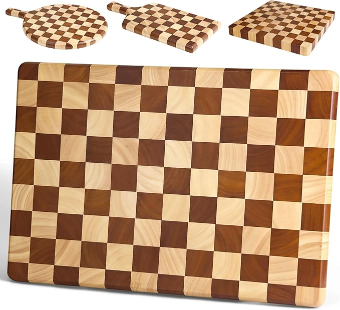 Checkered Cutting Board for Kitchen, 16"L x 11"W x 1"Th – Wooden Chopping, Cheese & Charcuterie Board in Acacia Wood, Butcher Block Serving Tray for Meat, Fruit, Bread & Vegetables