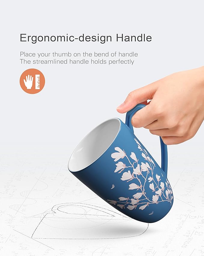 Tea Cup with Infuser and Lid - Tea Mug with Lid for Steeping Loose Leaf Coffee Milk Women Office Home Gift 16oz Navy Flower