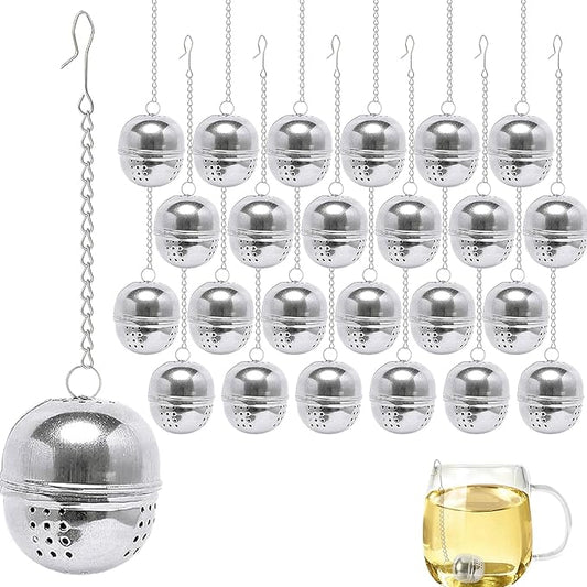 25 Pcs Tea Ball for Loose Leaf Tea Infuser,Stainless Steel Tea Infuser Bulk,Interval Infuser Tea Ball Strainer with Extended Chain Hook for Tea and Seasonings & Spices (Oval)