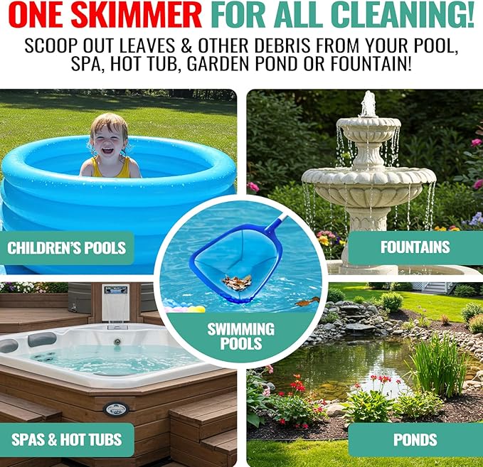 Pool Skimmer Net Swimming Pool Cleaning Supplies Professional Leaf Rake Fine Mesh Frame Net (Azul, 36 inch) Pack