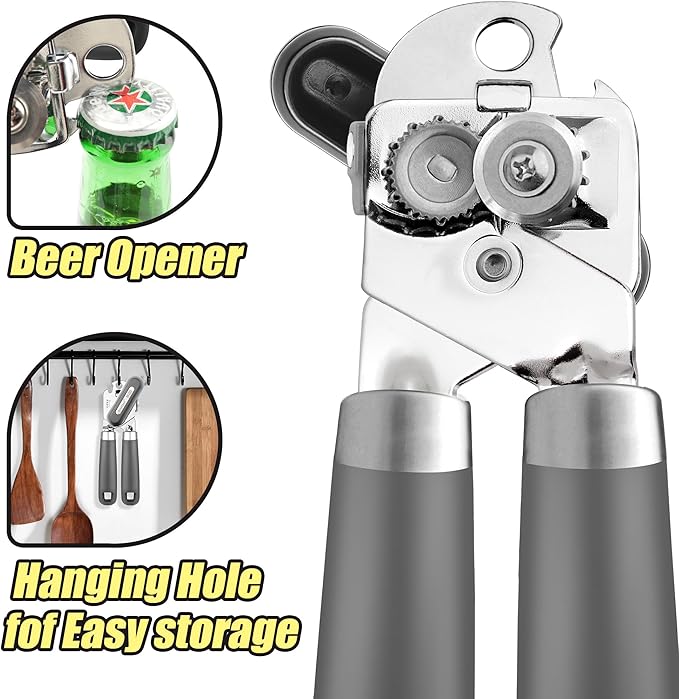 Can Opener, No-Trouble-Lid-Lift Manual Handheld Can Opener with Magnet, Smooth Edge Safe Cut for Beer/Tin/Bottle, Big Turning Knob Anti-Slip Handle Good for Seniors with Arthritis