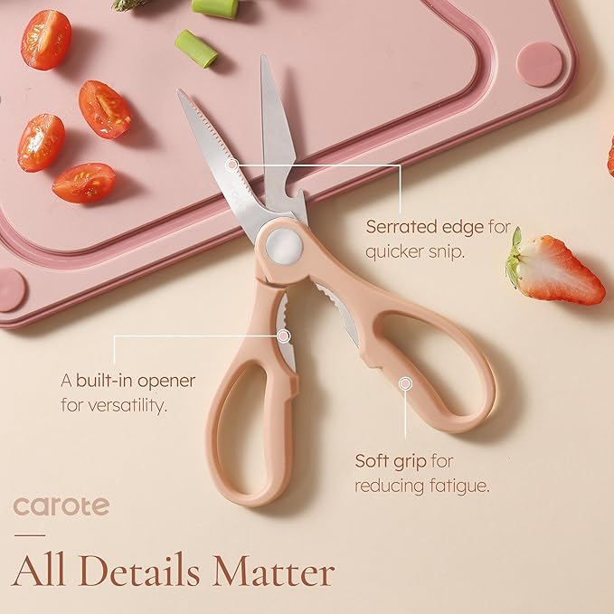 CAROTE 9 Pieces Kitchen Knife Block Set with Sharpener, Dishwasher Safe Knives for Kitchen, Forged Cutlery with Razor-Sharp Stainless Steel Blades, Pink