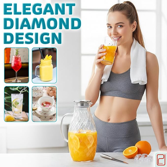 Premium Borosilicate Glass Pitcher with Lid and Spout - 3 Liter / 100 oz, Borosilicate Glass with Handle - Carafe for Hot/Cold Beverages - Water Jug - Iced Tea Pitcher - Juice Server
