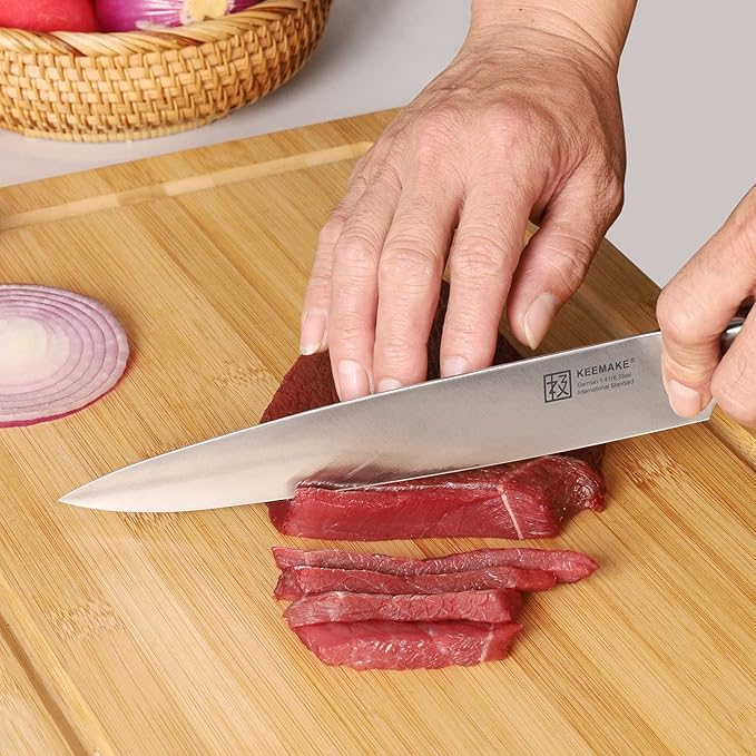 KEEMAKE Kitchen Knife Set with Block, 8Pcs Razor Sharp Chef Knife Set, High Carbon Stainless Steel Knife Block Set with Kitchen Scissors, Cooking Knives for Meat Vegetable Fruit