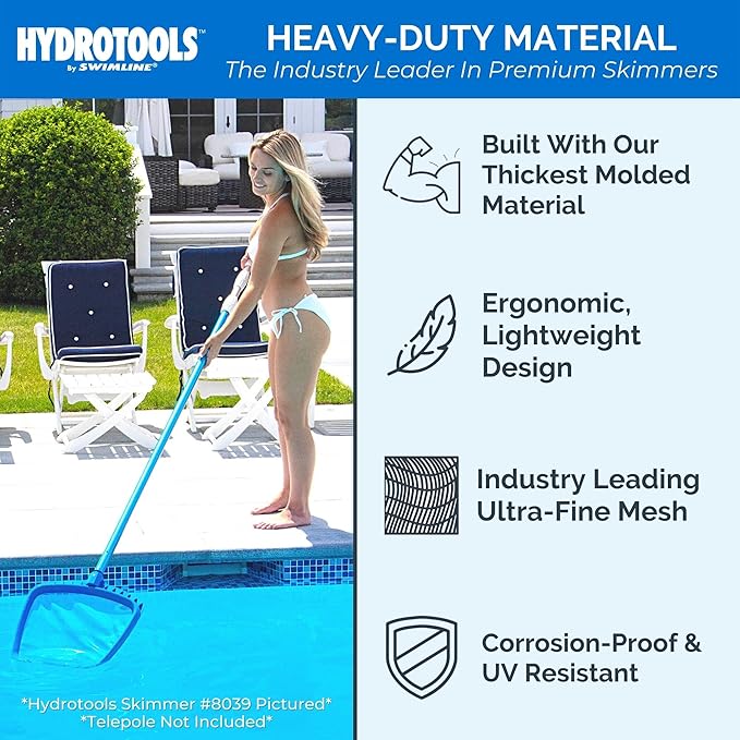 SWIMLINE HYDROTOOLS 80600 H20 Pro Series Professional Service-Grade Leaf Skimmer Head With Rubber Bumper | For Swimming Pool Spa Pond Hot Tub | Leaves Bugs Debris Cleaning | Heavy Duty Extra Large