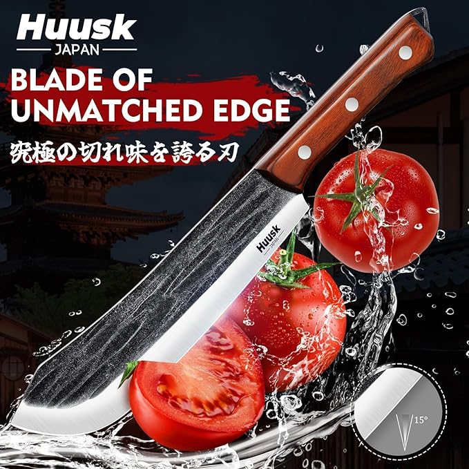 Huusk Butcher Knife Set for Meat Cutting, 3PCS Carving BBQ Brisket Knives, Hand-forged Kitchen Knive Set with Ergonomic Handle, Christmas Gifts for Men Women