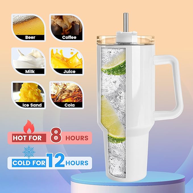 Joyclub 8 Pack 40 OZ Sublimation Tumblers with Handle Blank Insulated Large Tumbler Bulk, Coffee Travel Cups Stainless Steel Travel Mug for Diy Craft Heat Press Print