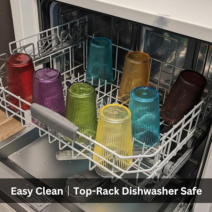 Plastic Drinking Glasses Set of 8, 19oz Unbreakable Kitchen Cups for Kids Dishwasher Safe Reusable Cups BPA Free Stackable Acrylic Tumbler for Kitchen, Bar, Holiday, Party, Dinner