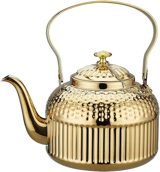 SANQIAHOME Antique 1.8L (60 Oz) Stainless Steel Teapot with Infuser Gold