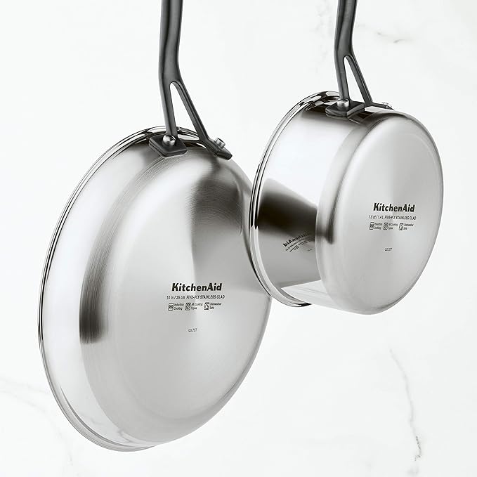 KitchenAid 5-Ply Clad Polished Stainless Steel Cookware Pots and Pans Set, Cookware Set (10 Piece)