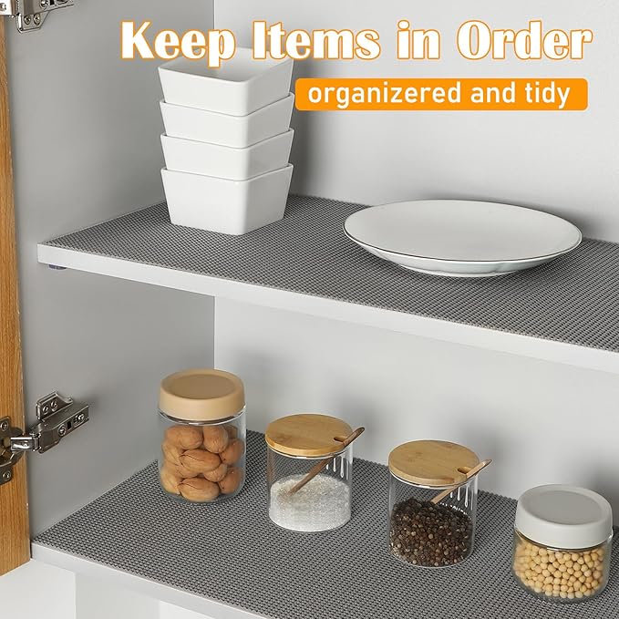 Songrey Non-Adhesive Drawer and Shelf Liner, Non Slip Cabinet Liners, Protect Kitchen Cupboard, Bathroom Drawers, Breathable, Thick Strong Grip mat (23.6IN x 30FT, Dark Gray)