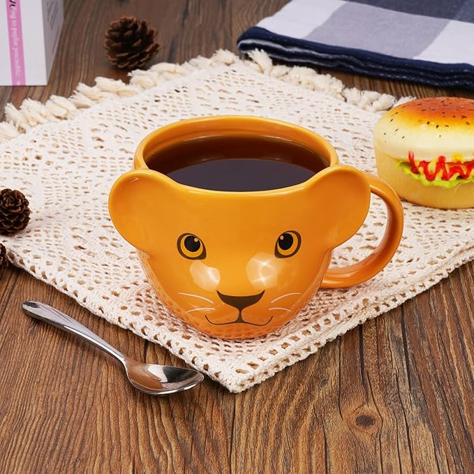 Lion Mug 16 oz Cute Ceramic Coffee Mug 3D Porcelain Tea Cup for Women Kawaii Gifts for Christmas, Housewarming, Holidays, Birthdays, Men, Kids, Friends Yellow