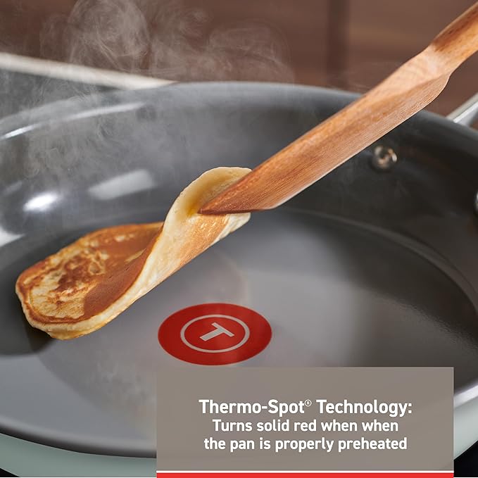 T-fal Ceramic Non-Stick Induction, 10.5 and 12 Inch 2 piece Frypan Set, Mint Green