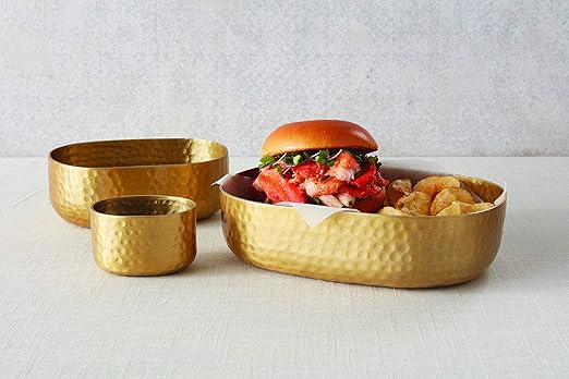 American Metalcraft ABHG69 Hammered Aluminum Entrée Basket, Oval, Gold, 48-Ounces