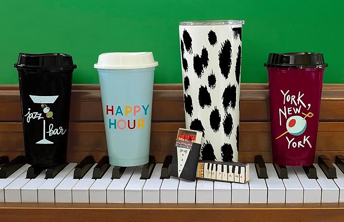 kate spade new york Reusable Coffee Cups with Lids, Travel Tumbler Set of 4, 16oz BPA-Free Plastic Cups with Lids, Coffee Mugs for Hot or Cold Drinks, Happy Hour