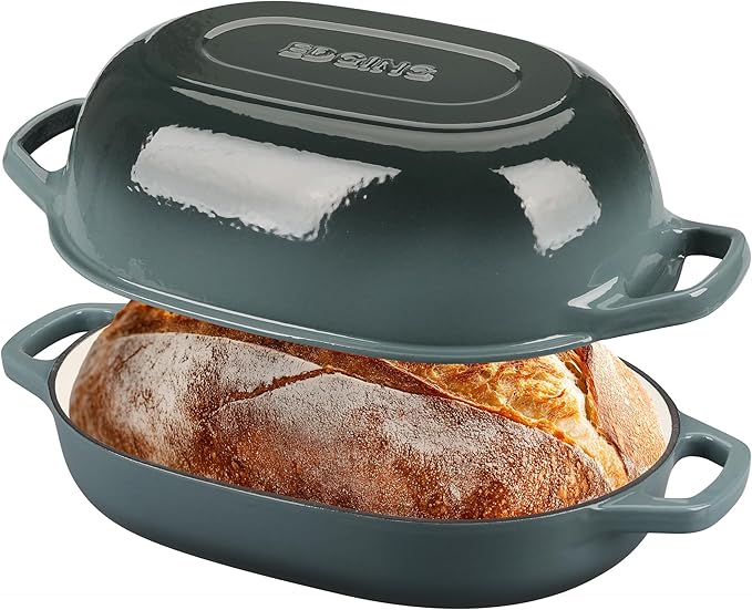 Enameled Cast Iron Oval Dutch Oven Pot with Lid, Dutch Oven for Sourdough Bread Baking, Bread Oven, Bread Dutch Oven, Oval Bread Pan, 7qt, Slateblue