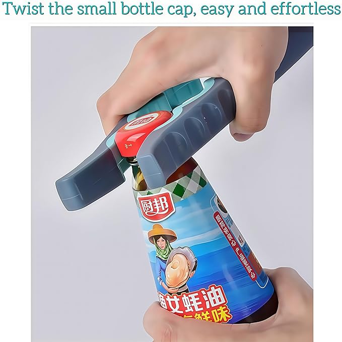 Jar Opener for Weak Hands, Seniors with Arthritis, 5-in-1 Jar & Bottle Opener Easy Grip - Non-Slip Silicone Gripper Pad, Easy Open Can/Lid Opener Set Grey Blue