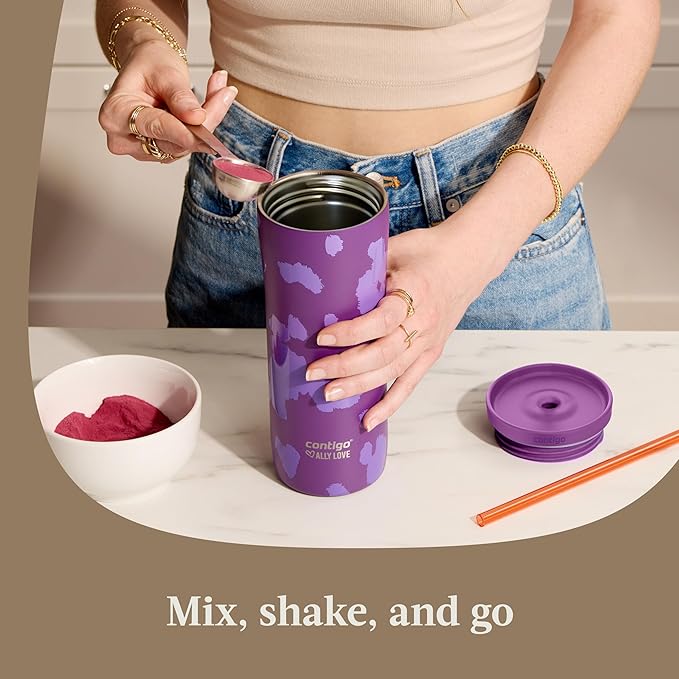 Contigo x Ally Love Streeterville Stainless Steel Tumbler with Straw, Easy Clean Lid, Leak Proof, BPA Free, 24oz, Violet