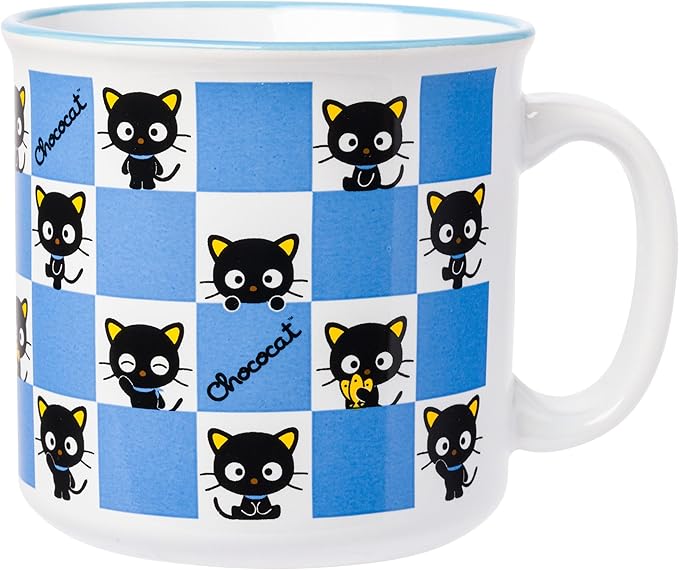 Silver Buffalo Sanrio Hello Kitty and Friends Chococat Checkered Pattern Ceramic Camper Mug, 20 Ounces