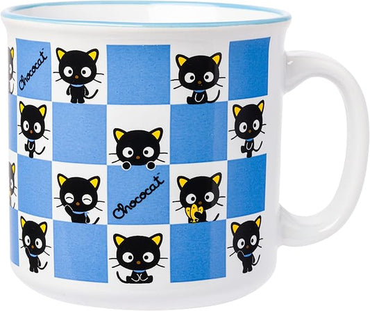 Silver Buffalo Sanrio Hello Kitty and Friends Chococat Checkered Pattern Ceramic Camper Mug, 20 Ounces