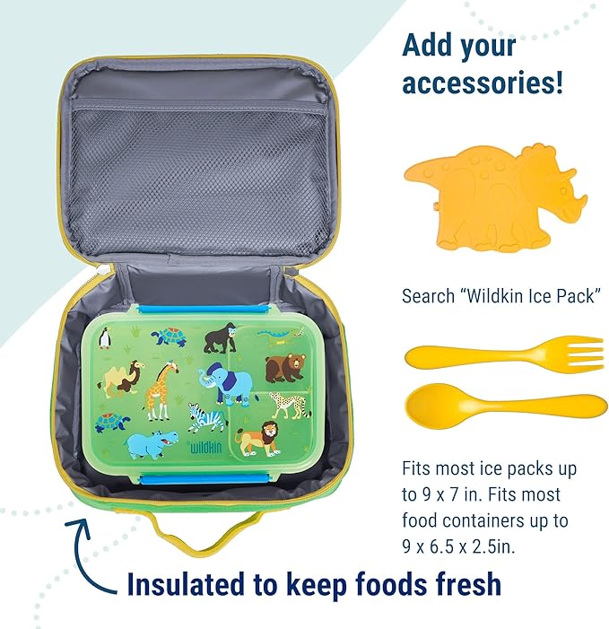 Wildkin Kids Insulated Lunch Box – Durable and Reusable for School & Travel - Monster Green