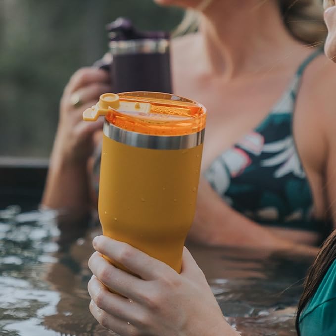 RTIC 20oz Essential Tumbler with Lid, Ceramic Lined, Insulated, Stainless Steel, Metal, Double Wall Vacuum-Insulation, Travel Cup for Iced Coffee, Tea, Hot and Cold Drink, Sunlight Glitter