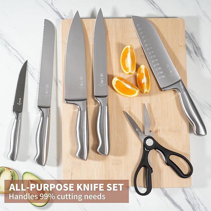 ZHANG XIAO QUAN Knife Set with White Block, High Carbon Stainless Steel Sharp Blades, Built-in Sharpener Kitchen Knife Block Set for Home Cooking