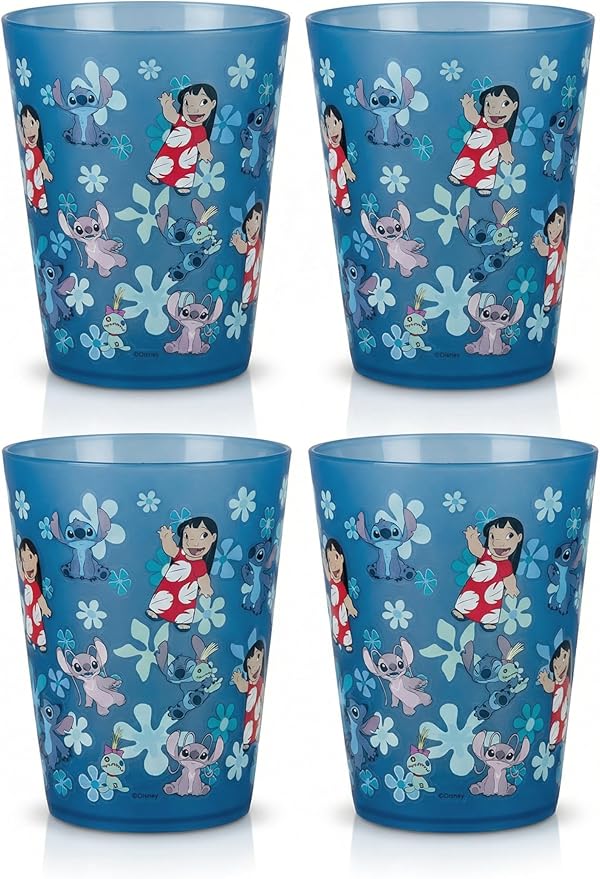 Disney Reusable Plastic Cups – 4 Pack 16 oz Plastic Drinking Glasses with Mickey, Stitch, Pooh, or Disney100 Designs – BPA-Free, Stackable, Top Rack Dishwasher Safe Tumblers for Water, Juice & More