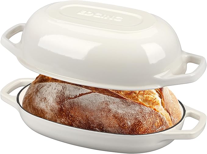 Enameled Cast Iron Oval Dutch Oven Pot with Lid, Dutch Oven for Sourdough Bread Baking, Bread Oven, Bread Dutch Oven, Oval Bread Pan, 5qt, White