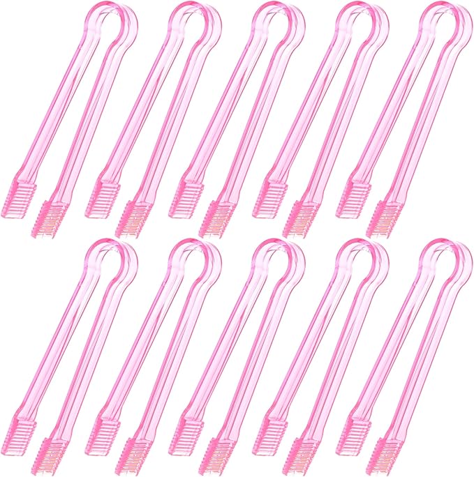 10 Pcs Plastic Buffet Serving Tongs, Clear Pink Kitchen Tongs Mini Serving Utensil Tongs for Food Ice Salad Buffet Barbecue Cookies, 6.3 Inches