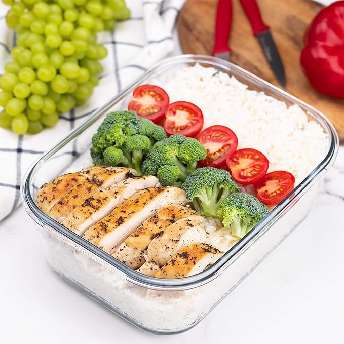 120 oz Large Glass Food Storage Containers with Airtight Lids 3.5 L Family Size Extra Large Bakeware Marinating Lock Baking Dish Container Glass Bowls Rectangle