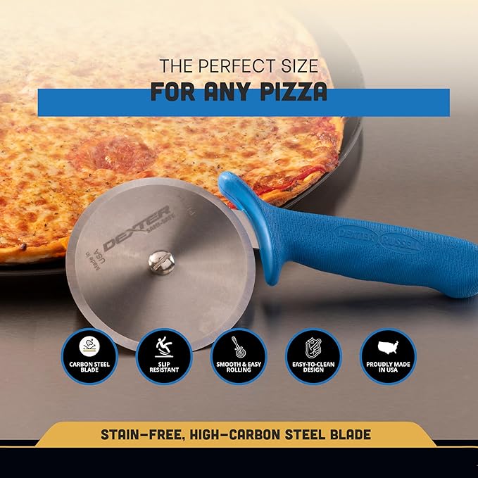 Dexter-Russell P177AH 4-Inch Pizza Cutter with High-Heat Blue Handle | DEXSTEEL® Stain-Free High Carbon Steel Blade | Commercial Grade, Dishwasher Safe