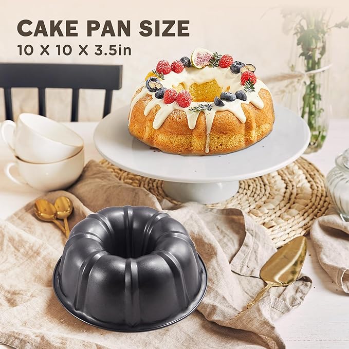 KITESSENSU 9 inch Non-Stick Cake Pans, 12 Cups Premium Fluted Pans for baking, Heavy Duty Carbon Steel Tube Baking Mold, Gray