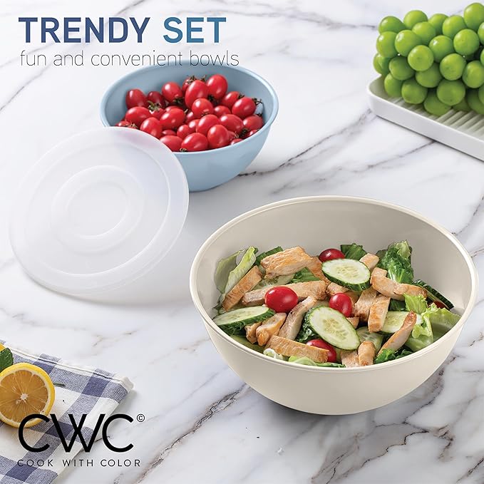 COOK WITH COLOR Mixing Bowls with Lids - 12 Piece Plastic Nesting Bowls Set includes 6 Prep Bowls and 6 Lids, Microwave Safe Mixing Bowl Set, Blue Ombre